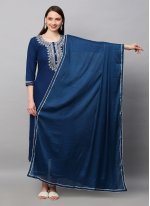 Blooming Rayon Blue Printed Salwar Suit