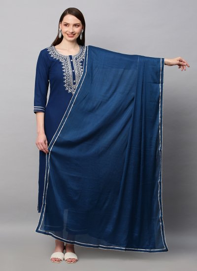 Blooming Rayon Blue Printed Salwar Suit