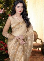 Blooming Satin Cream Embroidered Classic Saree
