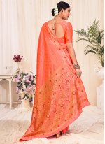 Blooming Weaving Banarasi Silk Peach Traditional Designer Saree
