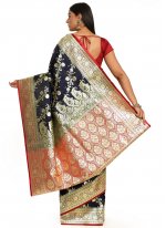Blooming Woven Navy Blue Banarasi Silk Designer Traditional Saree