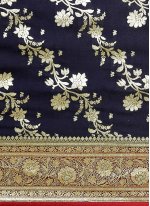 Blooming Woven Navy Blue Banarasi Silk Designer Traditional Saree