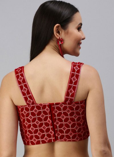 Blouse Embroidered Velvet in Red