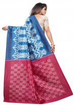 Blue Abstract Print Casual Traditional Saree
