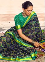 Blue and Green Print Ceremonial Designer Traditional Saree