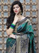 Blue and Green Weaving Banarasi Silk Silk Saree