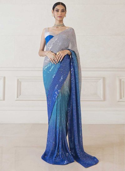 Blue and Grey Party Shaded Saree