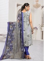 Blue and Grey Printed Casual Straight Salwar Suit