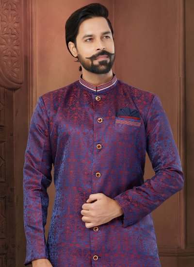 Blue and Maroon Color Indo Western Sherwani