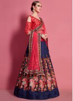 Blue and Red Embroidered Ceremonial A Line Lehenga Choli
