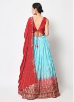 Blue and Red Silk Designer Long Lehenga Choli