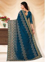 Blue and Teal Georgette Contemporary Style Saree