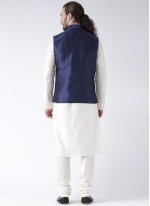 Blue and White Art Dupion Silk Kurta Payjama With Jacket