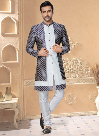 Blue and White Embroidered Ceremonial Indo Western