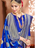 Blue Art Banarasi Silk Woven Designer Traditional Saree