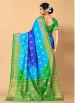 Blue Banarasi Silk Ceremonial Trendy Saree