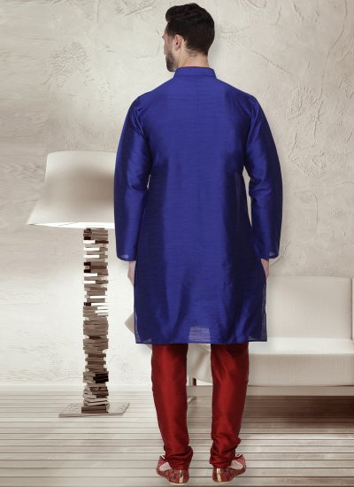Blue Ceremonial Dupion Silk Kurta Pyjama