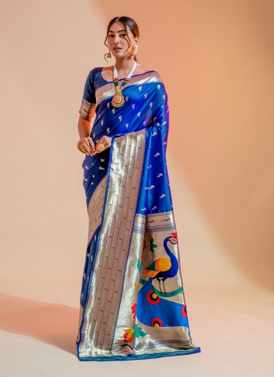 Blue Ceremonial Silk Designer Contemporary Saree