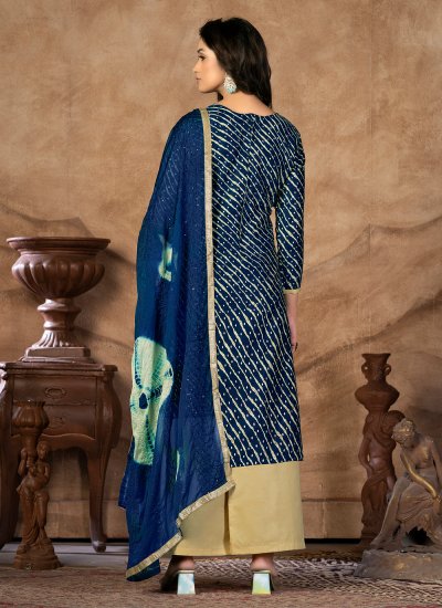 Blue Cotton Ceremonial Straight Salwar Suit