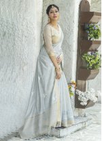 Blue Cotton Resham Designer Traditional Saree