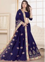 Blue Embroidered Ceremonial Traditional Saree
