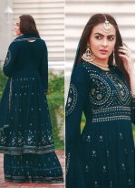 Blue Embroidered Faux Georgette Designer Pakistani Salwar Suit