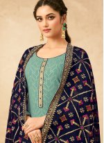 Blue Embroidered Faux Georgette Designer Palazzo Salwar Suit