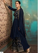 Blue Embroidered Faux Georgette Designer Palazzo Salwar Suit