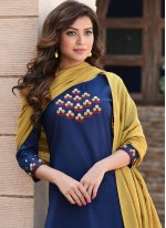 Blue Embroidered Festival Readymade Suit