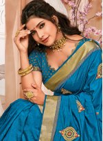 Blue Embroidered Festival Traditional Saree