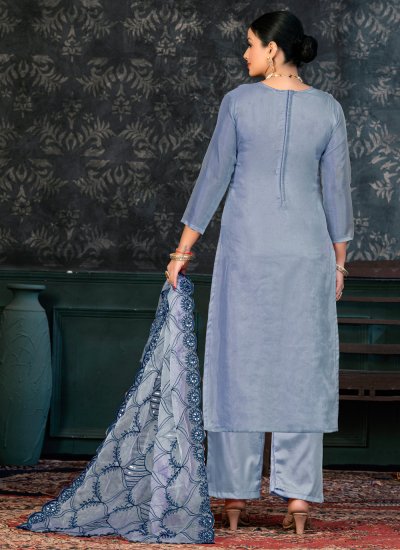 Blue Embroidered Palazzo Salwar Suit