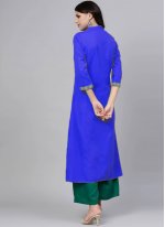 Blue Embroidered Party Casual Kurti