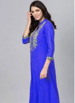 Blue Embroidered Party Casual Kurti