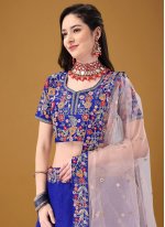 Blue Embroidered Satin Silk Trendy Lehenga Choli