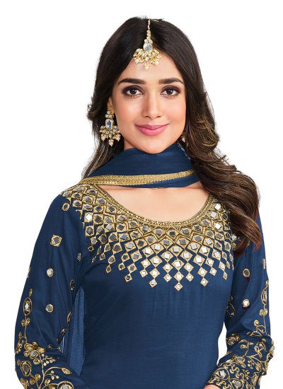 Blue Embroidered Silk Salwar Kameez