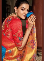 Blue Embroidered Traditional Designer Saree
