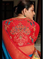 Blue Embroidered Traditional Designer Saree