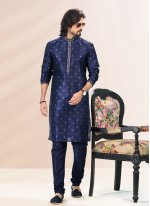 Blue Fancy Banarasi Silk Kurta Pyjama
