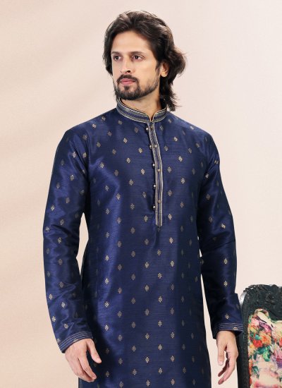 
                            Blue Fancy Banarasi Silk Kurta Pyjama