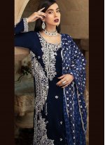 Blue Faux Georgette Designer Pakistani Suit