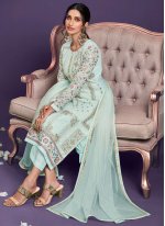 Blue Faux Georgette Festival Designer Pakistani Suit