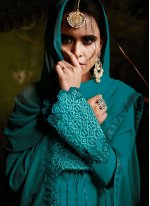 Blue Faux Georgette Resham Designer Pakistani Suit