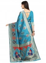 Blue Festival Banarasi Silk Traditional Saree