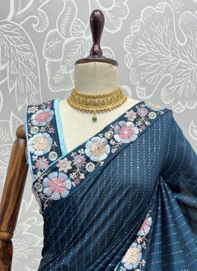 Blue Festival Vichitra Silk Classic Saree
