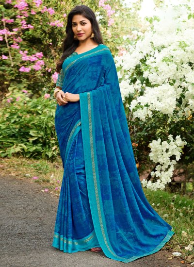 Blue Georgette Weaving Contemporary Saree