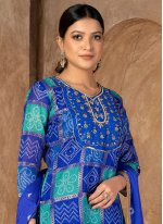 Blue Handwork Fancy Fabric Trendy Salwar Kameez