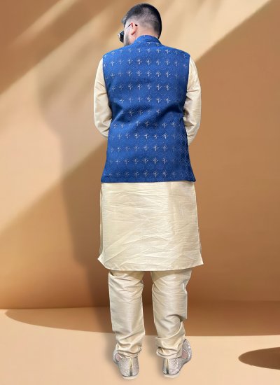 Blue Jacquard Nehru Jackets