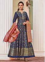 Blue Jacquard Readymade Anarkali Salwar Suit