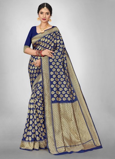 Blue Jacquard Silk Weaving Silk Saree