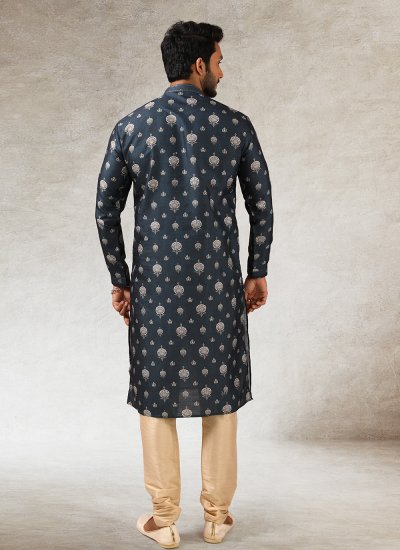 
                            Blue Mehndi Art Silk Kurta Pyjama